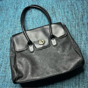 Vera New York Wessex Satchel Vegan Leather Bag in Black Lace Floral